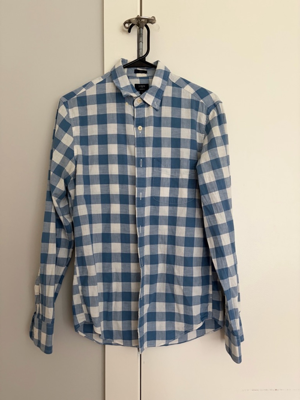 J. Crew Men's Slim Blue & White Checkered Button-Down Shirt